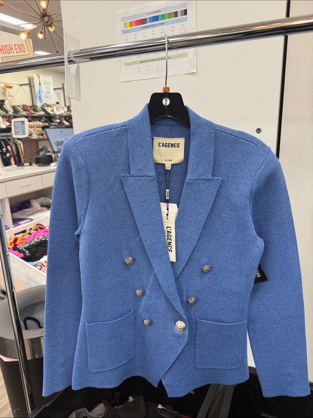 L'AGENCE Cornflower Blue Double-Breasted Knit Blazer
